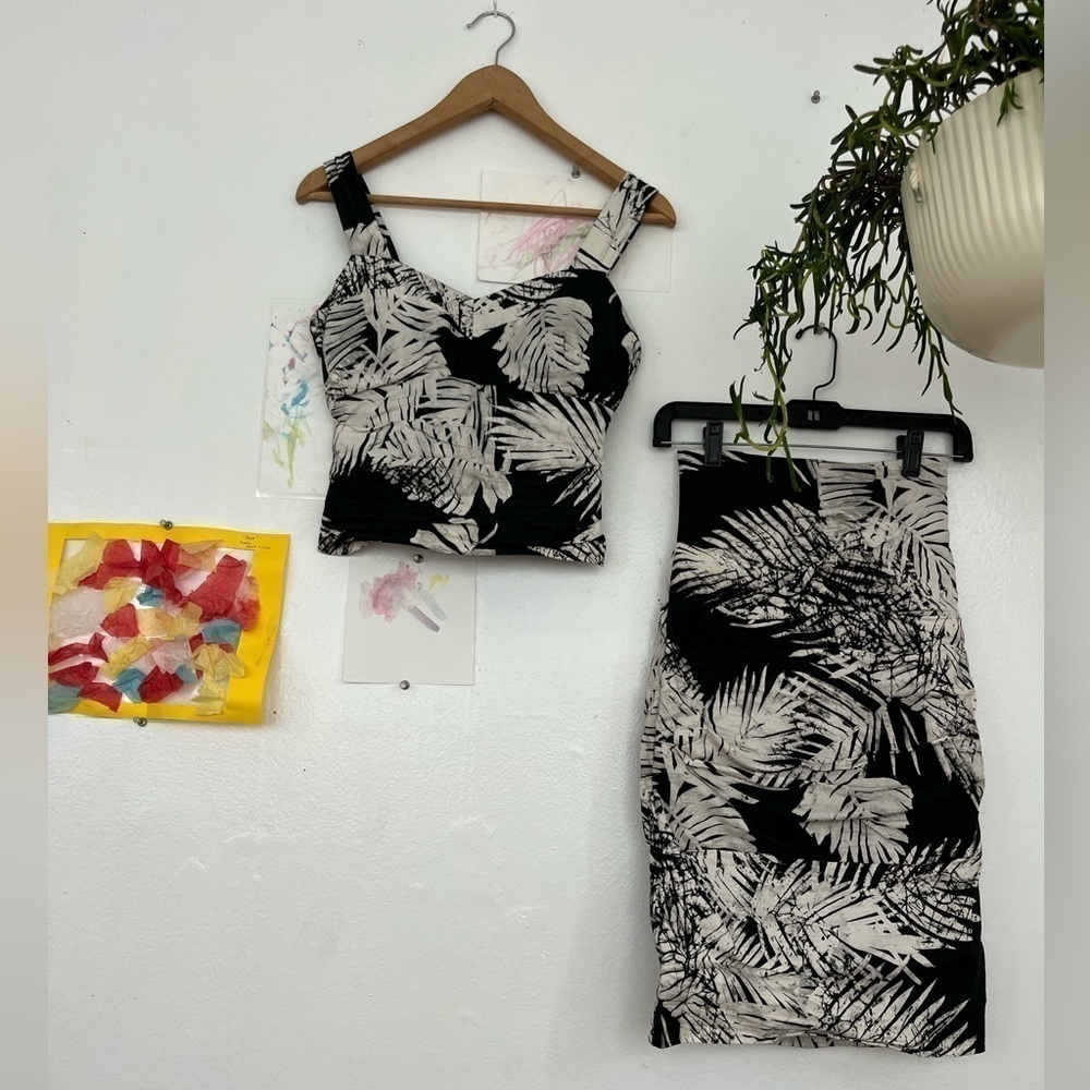 Nicole Miller Matching Sleeveless Crop Top and High Waisted Ruched Skirt